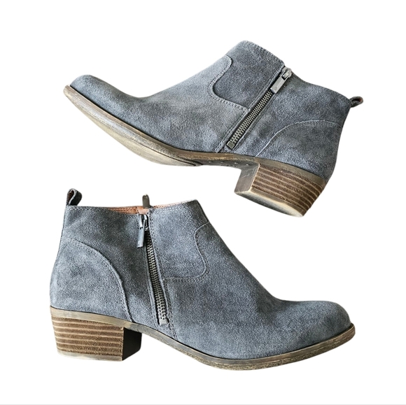 Lucky Brand Betwixt Genuine Leather Gray Suede Ankle Boots Size 10 - Picture 1 of 7